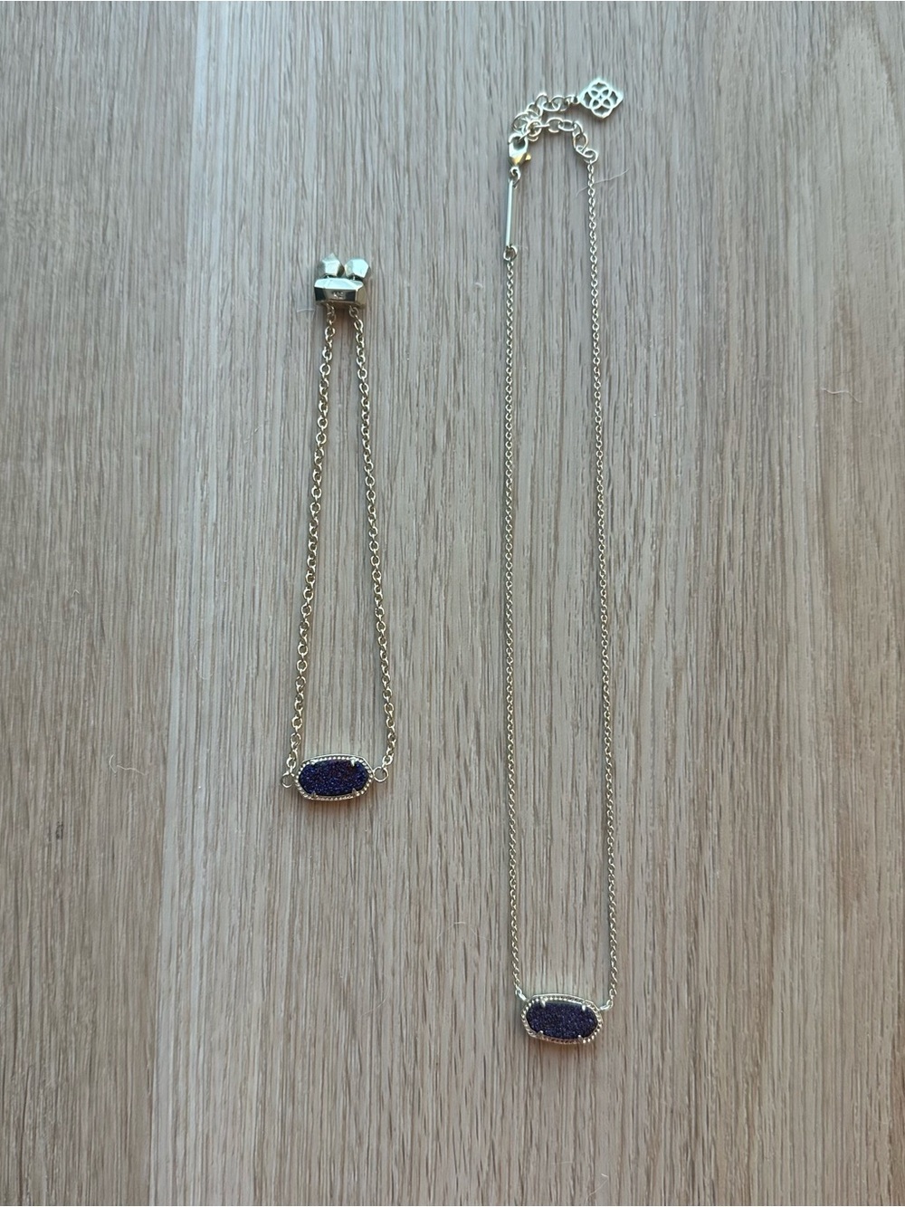 Kendra Scott Gold Necklace and Bracelet Set with Purple Druzy Stones